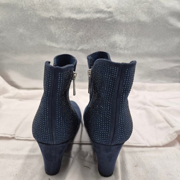 New Anne Klein Kenny Rhinestone Wedge Booties navy microsuede size 6M - Picture 5 of 7